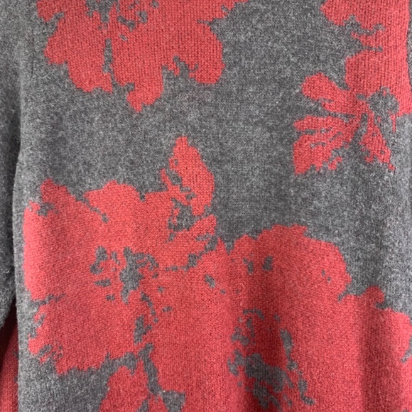 Asymmetrical lagenlook red / grey floral draped long sweater/ cardigan/ jacket - Picture 4 of 10